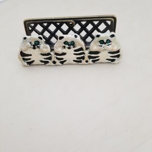 Cat Business Card Holder. Metal With Enamel Cats.